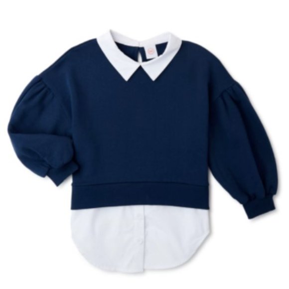 NEW Girls Sz Small 6/6X Navy Blue Layer Look Sweat Shirt - Picture 1 of 3